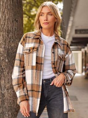 Uaneo Plaid Shacket Jacket Women's Casual Layering Coat